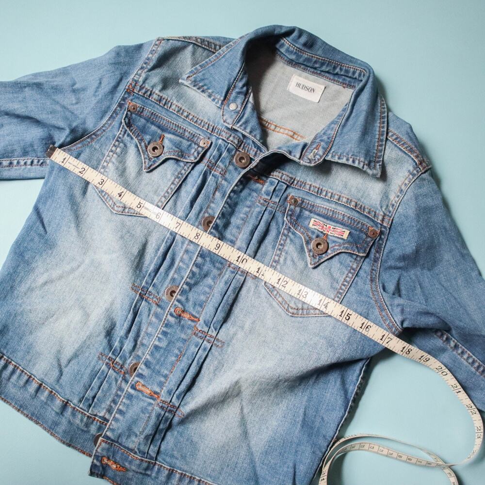 Hudson Y2K Distressed Elbow Patch Jean Denim Jacket Womens Small Casual Basic - Picture 5 of 8
